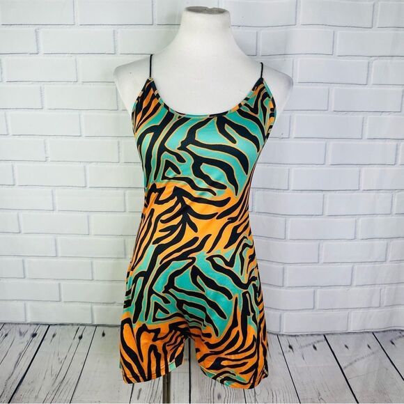 Shein Crisscross Backless Zebra Striped Cami Romper - Medium - Picture 6 of 13